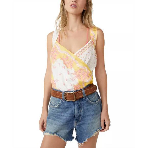 NEW FREE PEOPLE sweet thing bodysuit in marigold combo - Picture 5 of 5